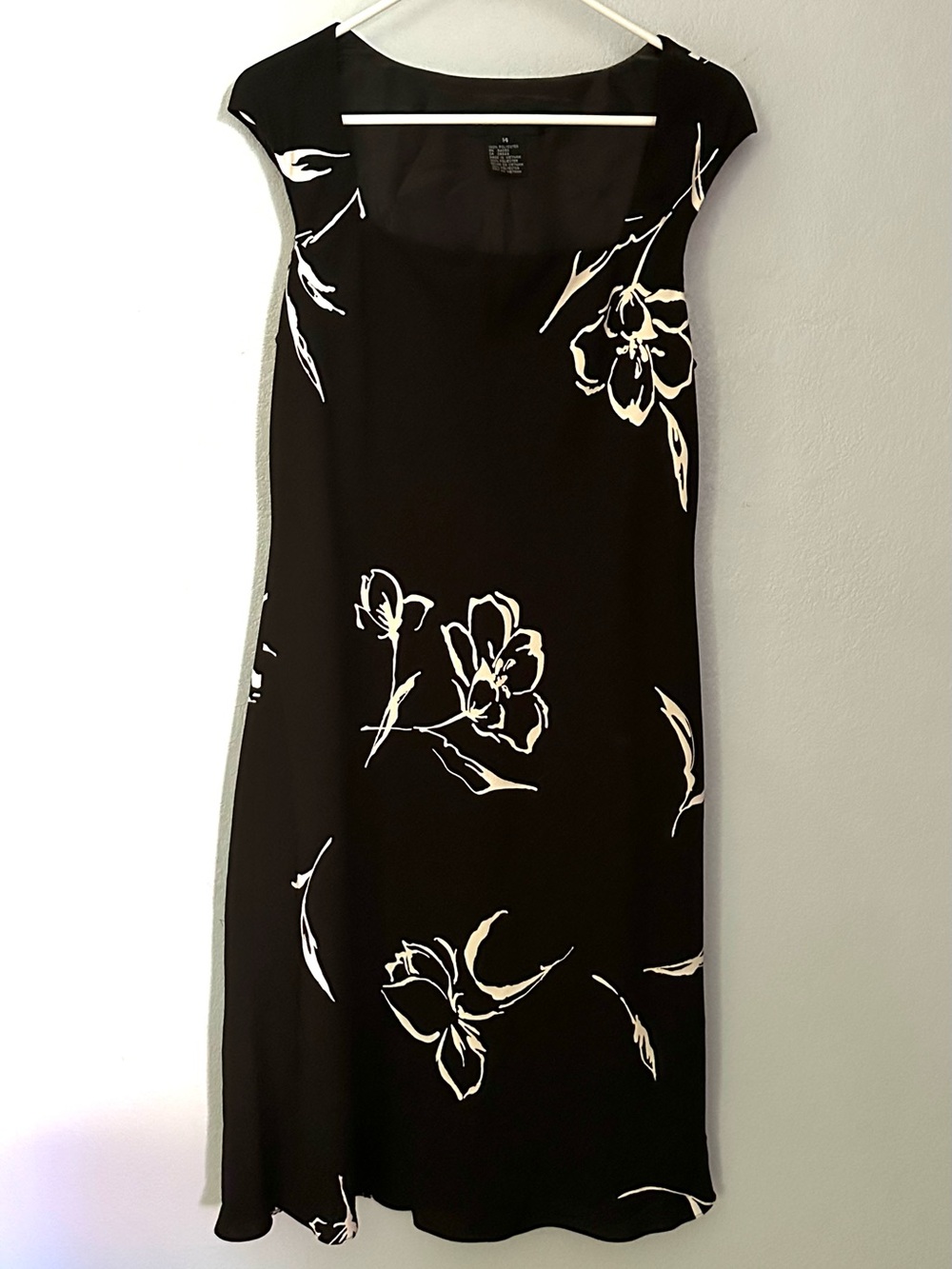 Black Floral Midi Dress with Square Neck